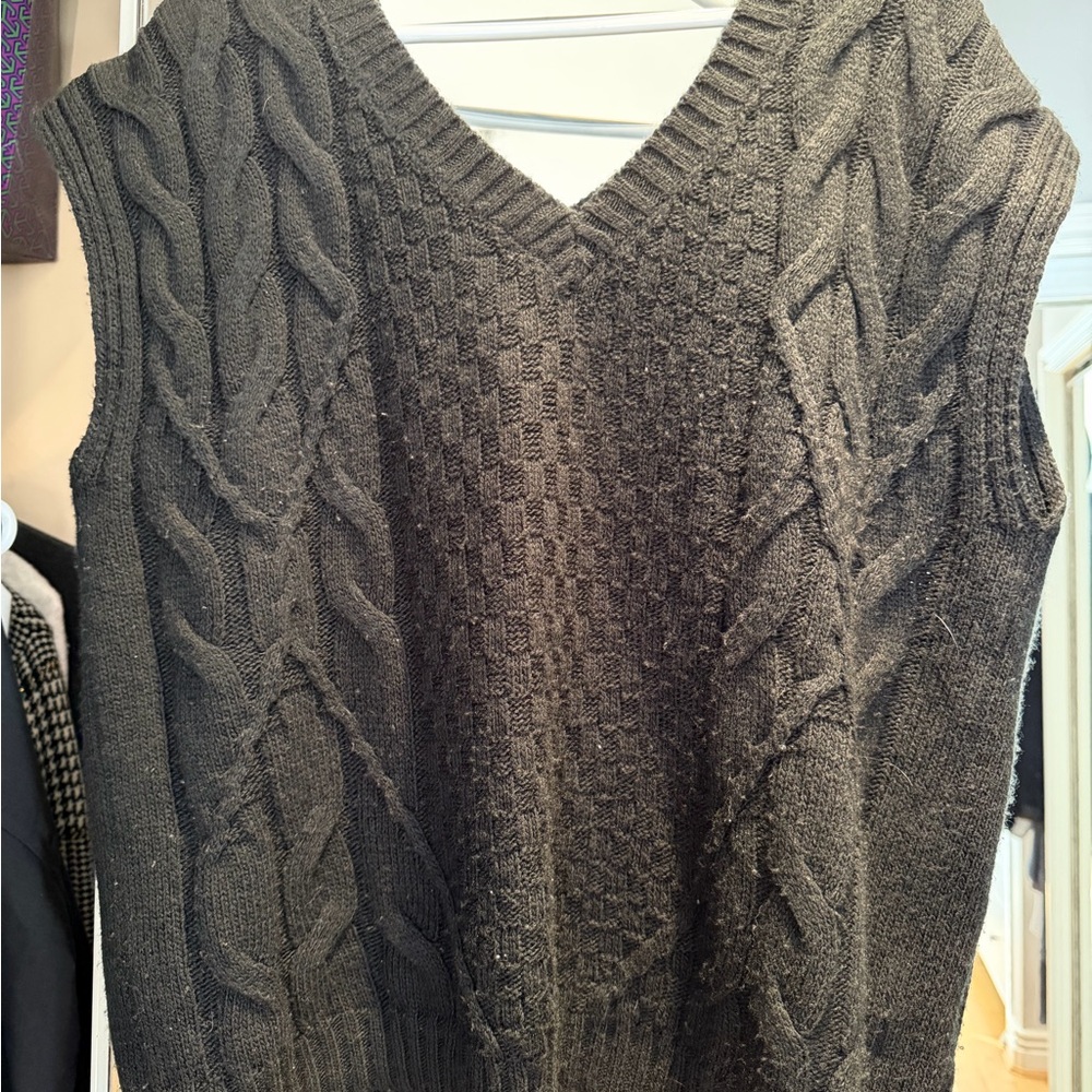 Gray Cable Knit Sweater Vest